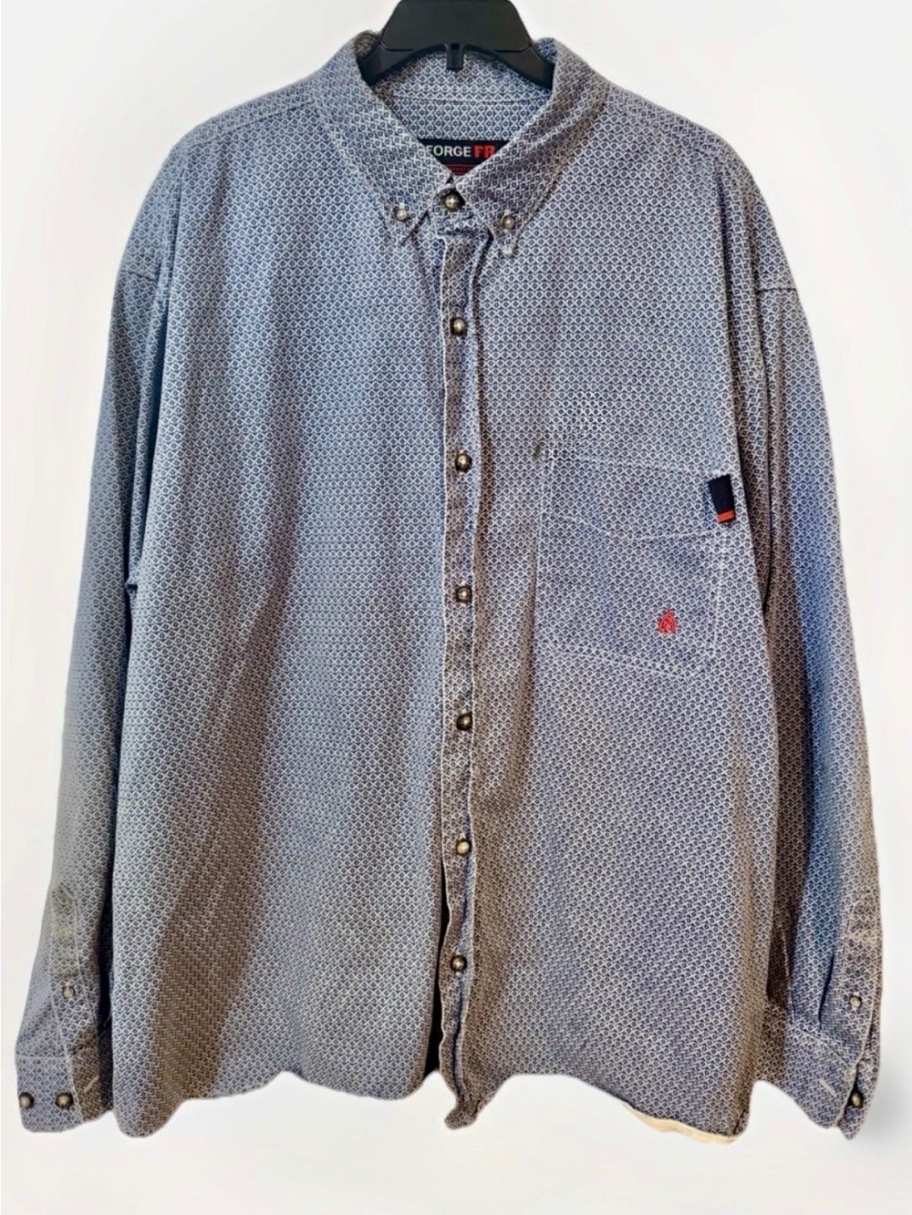 Forge FR Button-Down Work Shirt Mens 2XL Blue Heavy 100% Cotton Flame Resistant